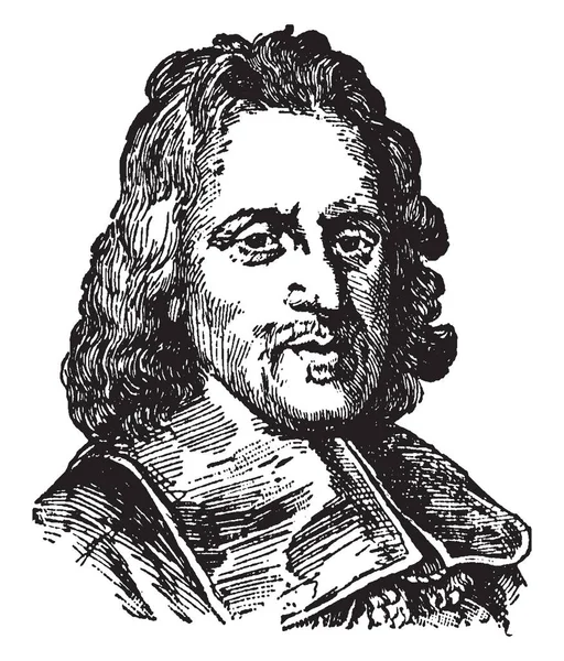 伊沙克沙曼顿 1594 1683 他是一个英国作家 复古线条绘画或雕刻插图 — 图库矢量图片