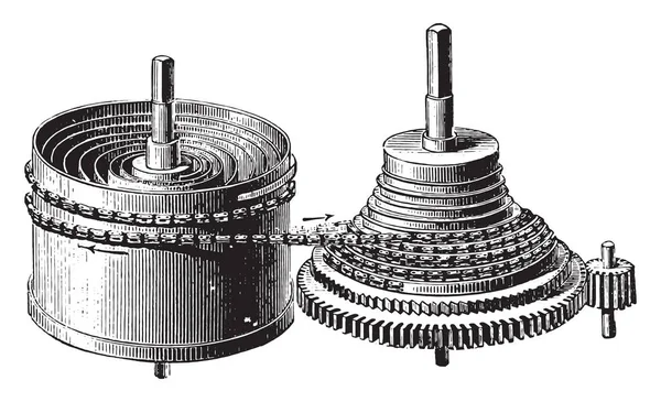 Mainspring Barril Foguete Cronômetro Vintage Gravada Ilustração Enciclopédia Industrial Lami —  Vetores de Stock