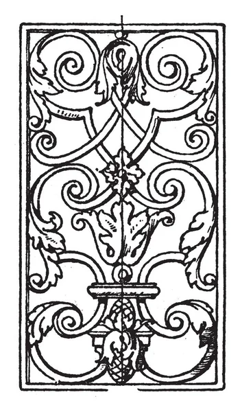 锻铁长方形面板是第十八世纪 Balaustrade 复古线条画或雕刻插图 — 图库矢量图片