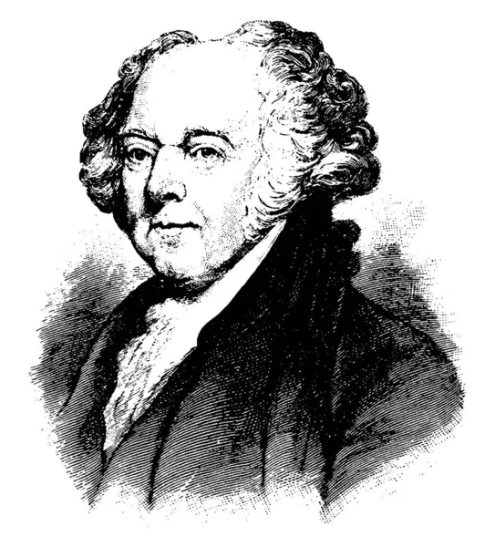 约翰亚当斯 1735 1826 他是美国的第一副总统从1789年到1797和美国第二任总统从1797年到 1801 复古线条画或雕刻插图 — 图库矢量图片