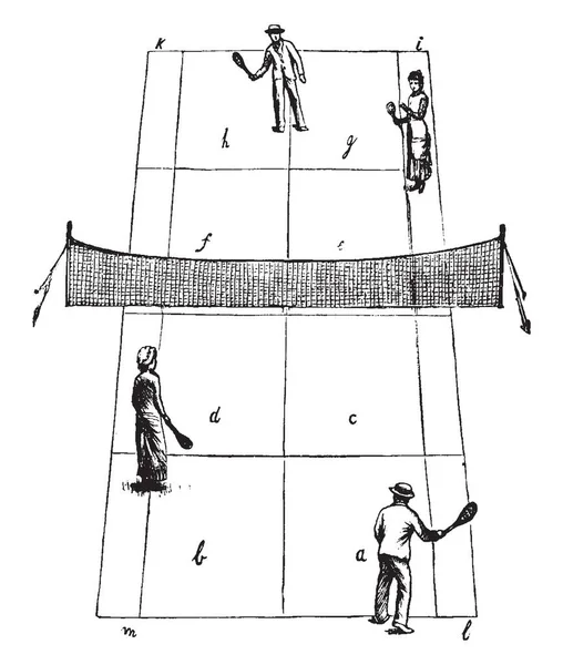 打网球 复古线条画或雕刻插图的人 — 图库矢量图片