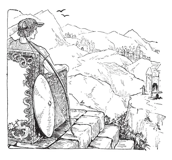 Μια Εικόνα Του Frey Κάθεται Στο Θρόνο Του Οντίν Καθμένος — Διανυσματικό Αρχείο