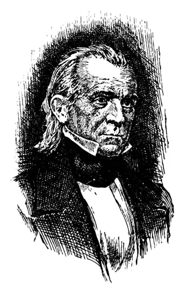 詹姆斯诺克斯 1795 1849 他是美国第十一任总统 众议院议长和田纳西州州长 复古线画或雕刻插图 — 图库矢量图片