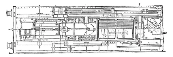 Locomotiva Composta Webb Secção Horizontal Vintage Gravada Ilustração Enciclopédia Industrial —  Vetores de Stock