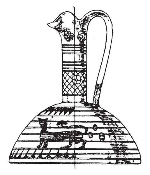 Prochous 是在一个古老的 它被用作祭祀船 葡萄酒 复古线条画或雕刻的祭品 — 图库矢量图片