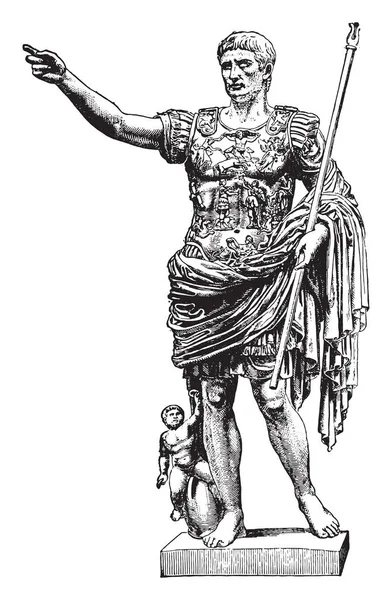 Статуя Августа Старинная Гравированная Иллюстрация Индустриальная Энциклопедия Лами 1875 — стоковый вектор
