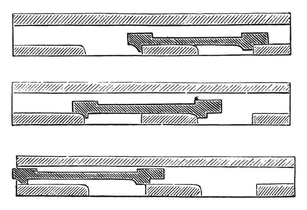 Прямі Слайд Потягом Знаходиться Трьох Позицій Функції Пристрою Vintage Вигравірувано — стоковий вектор