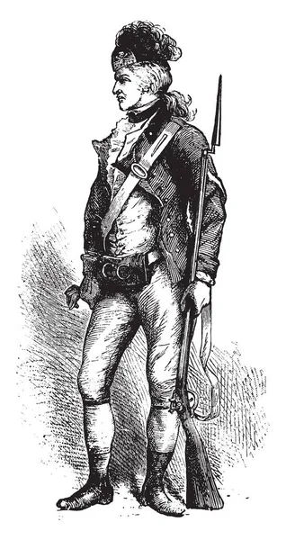 Traje Americano Rifleman 1780 Desenho Linha Vintage Gravura Ilustração —  Vetores de Stock