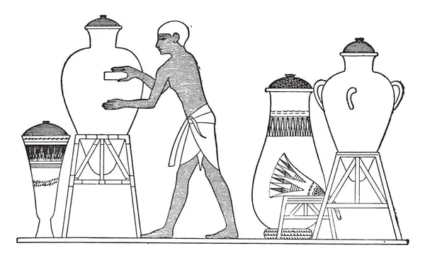 Acabamento Egípcio Vaso Vintage Gravada Ilustração —  Vetores de Stock