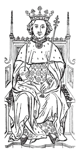 理查德 1367 1400 他是英国的国王从1377年到 1399 复古线绘画或雕刻例证 — 图库矢量图片