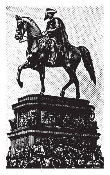 Frederick Great Riding Horse Picture Vintage Line Drawing Gravure Illustration — Stockvektor