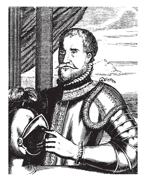 ゴンサロ ヒメネス ケサダ 1506 1579 彼はスペインの探検家 コンキスタドール ヴィンテージの線描画や彫刻イラスト — ストックベクタ