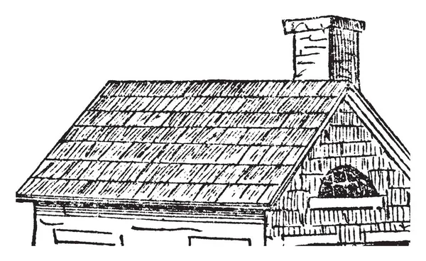 屋顶是任何房子的封面或上部 建筑物的上部覆盖物 建筑物的最上层部分 复古线条画或雕刻插图 — 图库矢量图片