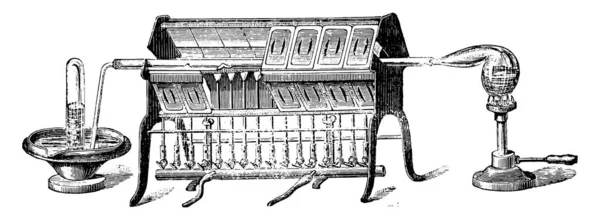 水による金属 ビンテージの刻まれた図 産業百科事典 1875 — ストックベクタ