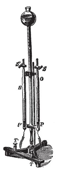 現代装置電解 ビンテージの線描画や彫刻イラストによって水を分解 — ストックベクタ