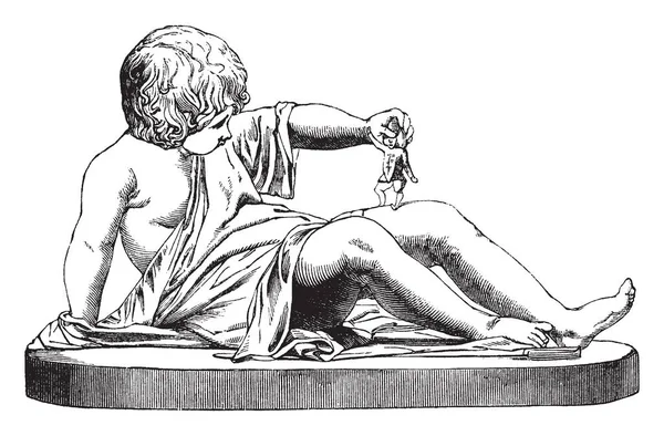 Скульптура Счастливый Ребенок Живопись Натуральную Величину Выполненная Мрамора Винтажного Рисунка — стоковый вектор