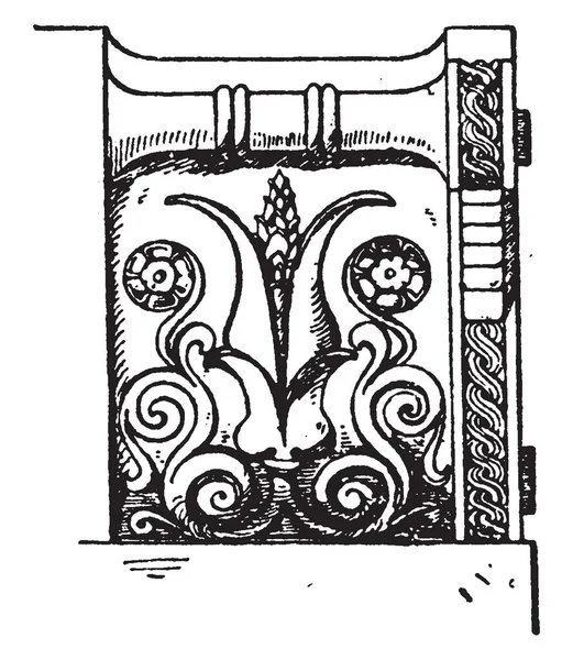 Corner Akroter Renaissance Kreisförmig Panel View Vintage Line Drawing Engraving — Stockvektor