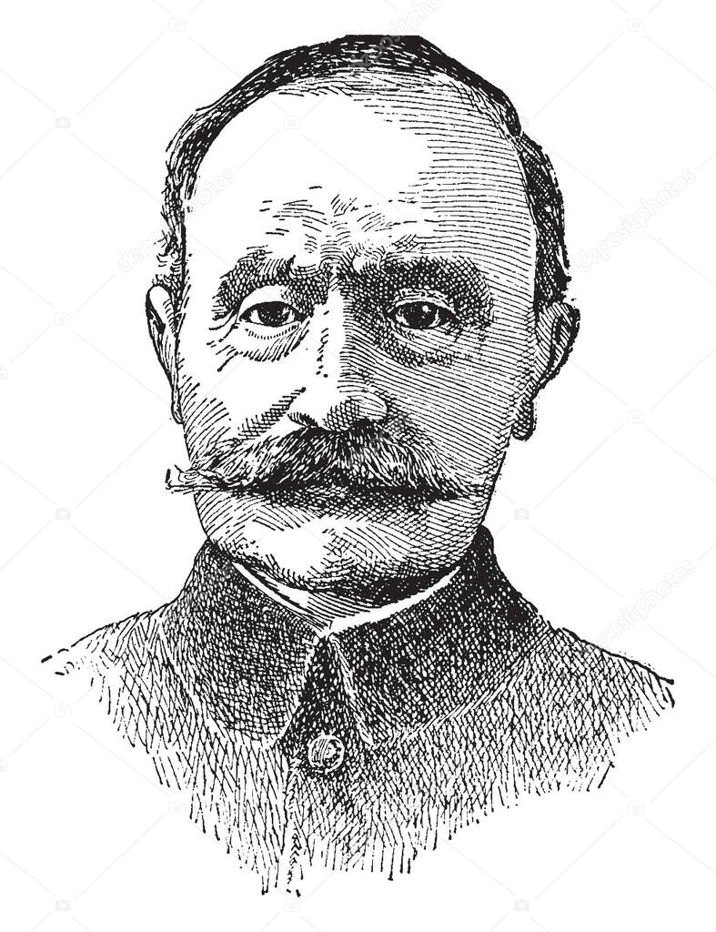 Ferdinand Foch, 1851-1929, he was a French general and marshal of France, vintage line drawing or engraving illustration