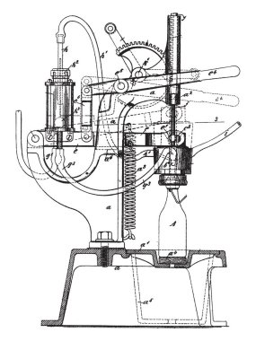 Bu resimde bir ticari işletme, vintage çizgi çizme veya oyma illüstrasyon makine şişeleme temsil eder..