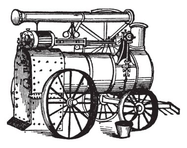 Bu resimde motoru, vintage çizgi çizme veya oyma illüstrasyon temsil eder..