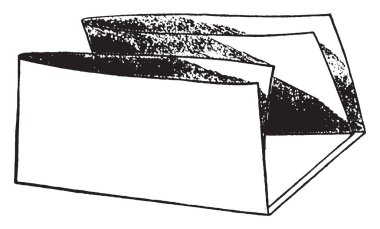 Bu resimde bir iş 3 bölümleri, vintage çizgi çizme veya oyma resimde olan Folded kağıt temsil eder..