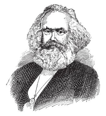 Karl Marx, 1818-1883, o bir Alman filozof, ekonomist, politik kuramcı, sosyolog, gazeteci ve devrimci sosyalist, vintage çizgi çizme veya oyma illüstrasyon yapıldı.