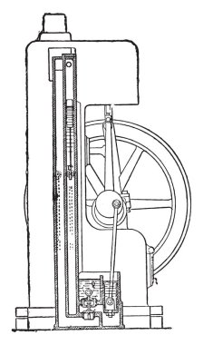 Davey motoru. Kondansatör dikey bölümünde, vintage illüstrasyon kazınmış. Endüstriyel ansiklopedi E.-O. Lami - 1875