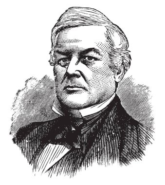 Millard Fillmore, 1800-1874, o 1850 den United States Whig Partisi üyesi için 1853 ve New York, vintage çizgi çizme veya oyma illüstrasyon eski ABD temsilcisi on üçüncü başkanı oldu