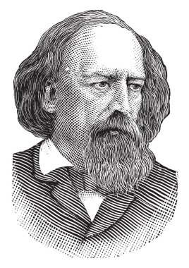 Alfred Tennyson, 1809-1892, o şairi Büyük Britanya ve İrlanda, vintage çizgi çizme veya oyma illüstrasyon yapıldı.