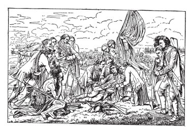 Batı, ölüm genel kurt Benjamin West, vintage çizgi çizme veya oyma illüstrasyon.