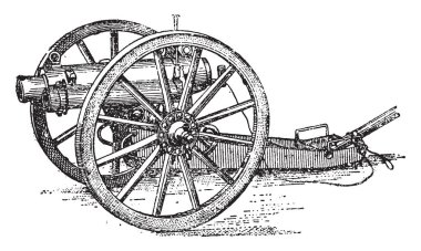 Canon İngilizce topçu Dağı, vintage illüstrasyon kazınmış. Endüstriyel ansiklopedi E.-O. Lami - 1875