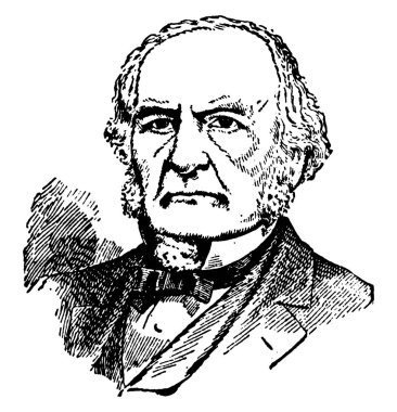 William E. Gladstone, o 1809-1898, oldu bir İngiliz Liberal devlet adamı, muhafazakar politikacı, Başbakan İngiltere, Başbakan ve Maliye ve milletvekili, vintage çizgi çizme veya oyma illüstrasyon