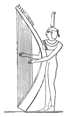 Mısır arpist, vintage illüstrasyon kazınmış. Antik antika ailesinin 1881 özel hayatı