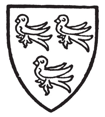 Sable üç martlets gümüş, vintage çizgi çizme veya oyma illüstrasyon Nauton delik.