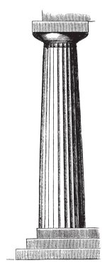 Neptün Tapınağı Paestum, Yunan, mimari, Dorik, sipariş, ayağı, vintage çizgi çizme veya oyma illüstrasyon, Dorik sütun.