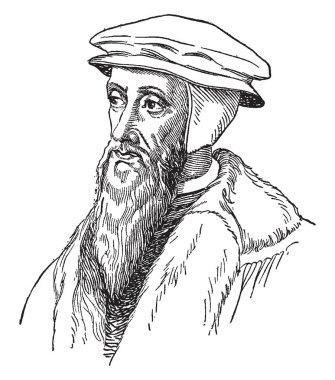 John Calvin, 1509-1564, o etkili Fransız teolog, papaz ve reformcu ve Hıristiyan teolojisi, vintage çizgi çizme veya oyma illüstrasyon sisteminin geliştirilmesi asıl şekilde yapıldı.