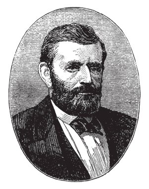 Ulysses S. Grant, 1822-1885, o Amerikan İç Savaşı sonunda ABD ordusunun başındaki general ve 1869 dan Amerika Birleşik Devletleri'ne 1877, vintage çizgi çizme veya oyma illüstrasyon on sekizinci başkanı oldu