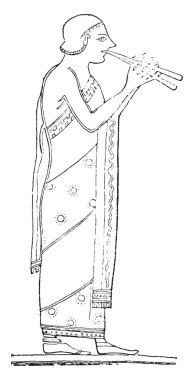 Flüt çalar, vintage illüstrasyon kazınmış.