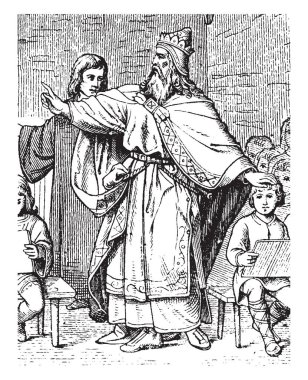 Charlemagne, 742-814, o Kutsal Roma İmparatoru, Franks, Lombard ve İmparator Romalılar, vintage çizgi çizme veya oyma illüstrasyon kralı kral oldu