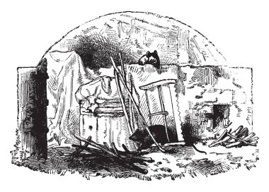 İki kemirgen, hurda bir şey ararken yerde başka biri tarafından hurda malzeme, vintage çizgi çizme çevrili veya illüstrasyon oyma üstten arıyor