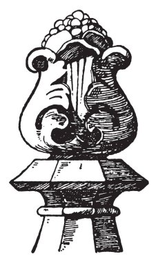 Taş topuzu Finial, üst veya sonunda, nesne, dekoratif, özellik, vintage çizgi çizme veya oyma illüstrasyon.