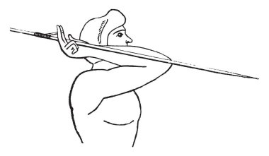 Bir amentum bir spor olayı, vintage çizgi çizme veya oyma illüstrasyon yardımıyla bir spor olarak atmak için kullanılan bir ışık orta boy mızrak.