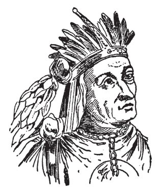 Atahualpa, 1502-1533, he was the  ruler of Quito for five years and thirteenth Incan emperor, vintage line drawing or engraving illustration clipart