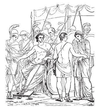 Achilles, ayrılık ve Briseis bir Yunan resim, çizim için vintage veya oyma illüstrasyon olması gerekiyordu.