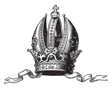 Imperial Crown Avusturya büyük ölçüde benzer piskoposluk Gönye, vintage çizgi çizme veya oyma illüstrasyon.
