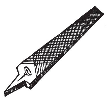 Bu resimde bir iş parçası, vintage çizgi çizme veya oyma illüstrasyon iyi malzeme miktarda kaldırma için kullanılan dosyayı temsil eder..