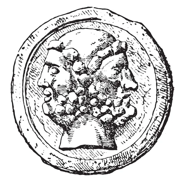 ヤヌス ヴィンテージ刻まれた図 — ストックベクタ