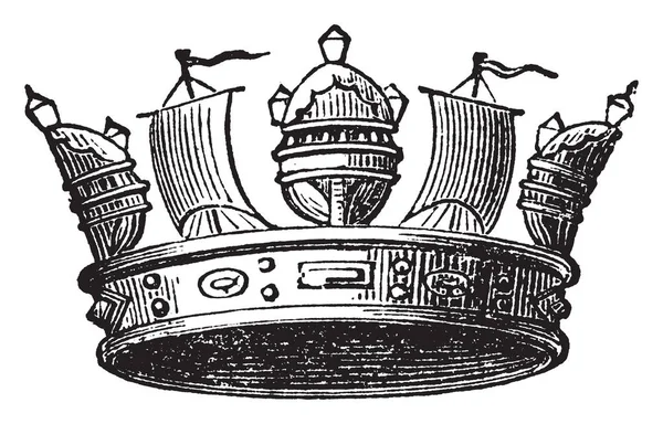 Морская Корона Золотой Круг Увенчанный Винтажным Рисунком Гравировкой — стоковый вектор