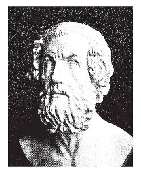 Homer, he was an ancient Greek poet who wrote the Iliad and the Odyssey, vintage line drawing or engraving illustration