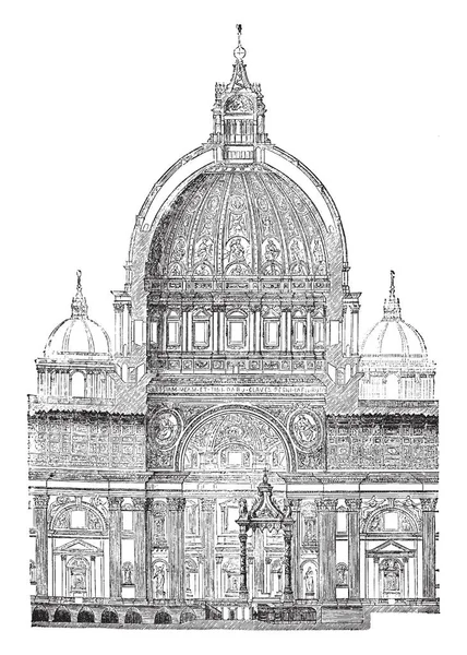 罗马圣彼得的圆顶部分 在他的天才和权威的突出位置 例如必然需要模仿 产生的影响 在以后的时间 复古线条画或雕刻插图 — 图库矢量图片